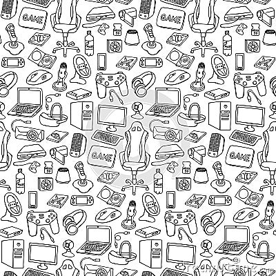 Gamer doodle seamless pattern Vector Illustration