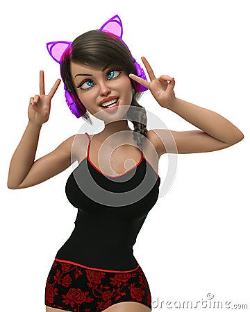 Gamer girl cartoon in a white background Cartoon Illustration