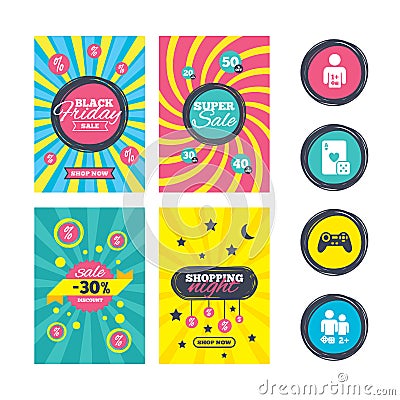 Gamer icons. Board games players. Vector Illustration