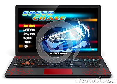 Gamer laptop with video game Cartoon Illustration