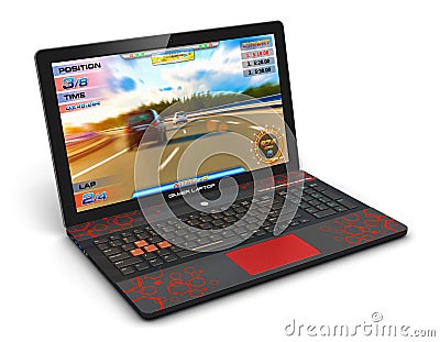 Gamer laptop with video game Stock Photo