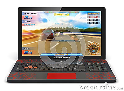 Gamer laptop with video game Stock Photo