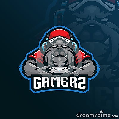 Gamer mascot logo design vector with modern illustration concept style for badge, emblem and t shirt printing. angry dog Vector Illustration