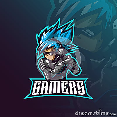 Gamer mascot logo design vector with modern illustration concept style for badge, emblem and tshirt printing. gamer illustration Vector Illustration