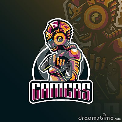 Gamer mascot logo design vector with modern illustration concept style for badge, emblem and tshirt printing. gamer robot Vector Illustration