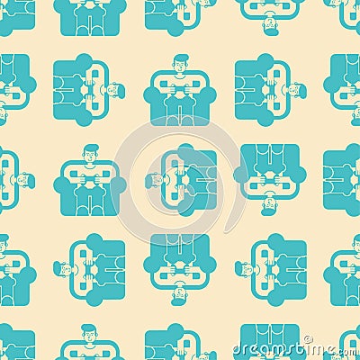 Gamer pattern seamless. Guy on chair and videogame. Boy and joys Vector Illustration