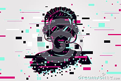 Gamer portrait. Video games background, glitch style. Player vector illustration. Online user. Vector Illustration