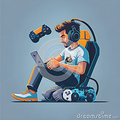 Gamer: remove background, resources for presentations, t-shirt design, print-on-demand Stock Photo