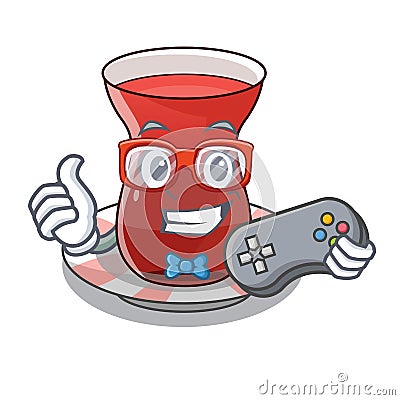 Gamer turkish tea in the saucer characters Vector Illustration