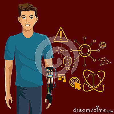 Gamer using wired glove with virtual reality design Vector Illustration