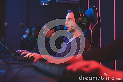 Gamers in computer club Stock Photo