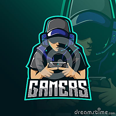 Gamers mascot logo design vector with modern illustration concept style for badge, emblem and tshirt printing. gamer illustration Vector Illustration