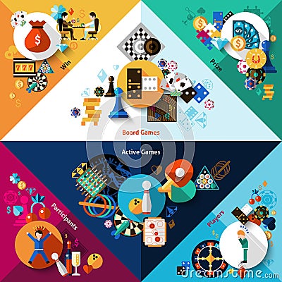 Games Corners Set Vector Illustration