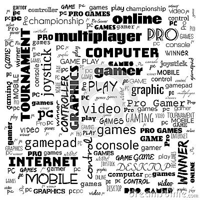 games word cloud, this word cloud use for banner, painting, motivation, web-page, website background, t-shirt & shirt printing, Cartoon Illustration