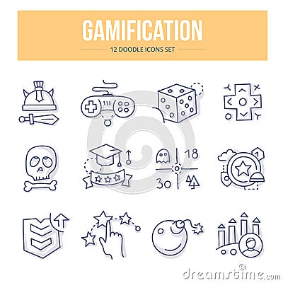 Gamification Doodle Icons Vector Illustration