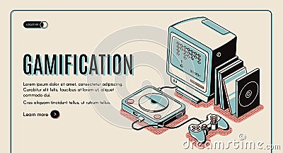 Gamification, gamer playing console, playstation Vector Illustration
