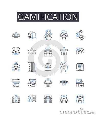 Gamification line icons collection. Skill-building, Puzzle-solving, Engagement strategy, Behavior modification Vector Illustration