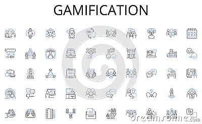 Gamification line icons collection. Exploration, Adventure, Progress, Growth, Challenge, Discovery, Development vector Vector Illustration
