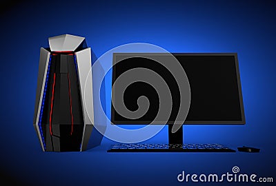 Gaming computer isolated on blue background Stock Photo