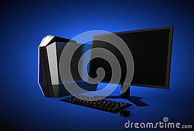 Gaming computer isolated on blue background Stock Photo