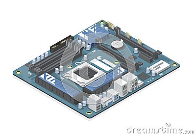 Gaming computer main board isometric Vector Illustration