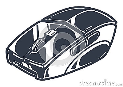 Gaming computer mouse monochrome sticker Vector Illustration