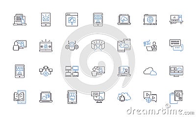 gaming console line icons collection. PlayStation, Xbox, Nintendo, Console, Controller, Graphics, Performance vector and Vector Illustration