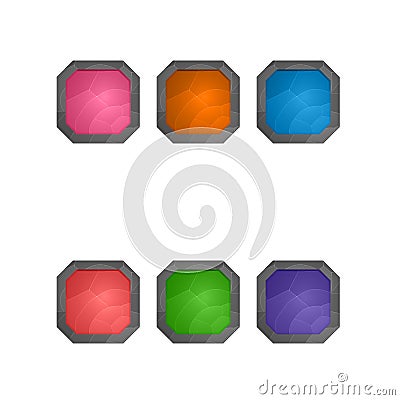 Gaming elements isolated on white background. Design for computer game. Symbols and icons. Collection squared buttons Vector Illustration