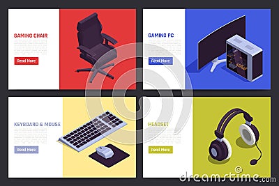 Gaming Gadgets Banners Set Vector Illustration