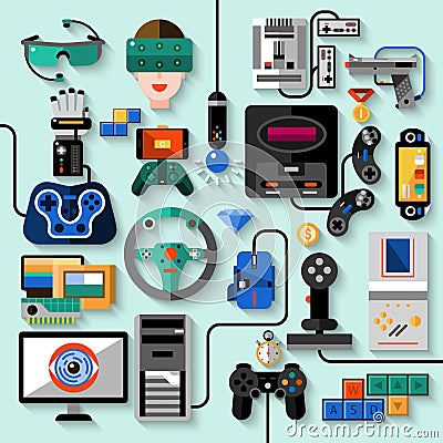 Gaming Gadgets Set Vector Illustration