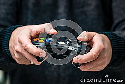 Gaming game play video on tv or monitor. Gamer concept. Stock Photo