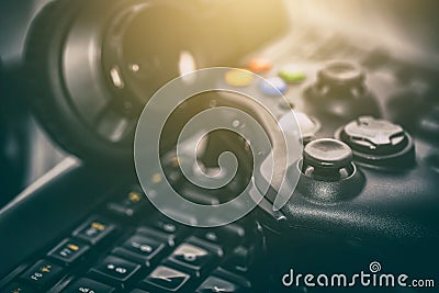 Gaming game play video on tv or monitor. Gamer concept. Stock Photo