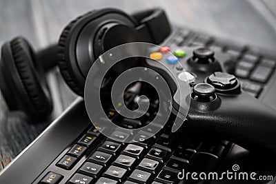 Gaming game play video on tv or monitor. Gamer concept. Stock Photo