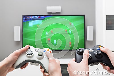 Gaming game play video on tv or monitor. Gamer concept. Stock Photo