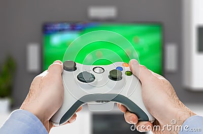 Gaming game play video on tv or monitor. Gamer concept. Stock Photo