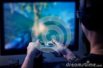 Gaming game play video on tv or monitor. Gamer concept. Stock Photo