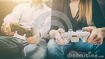 Gaming game play video on tv or monitor. Gamer concept. Stock Photo