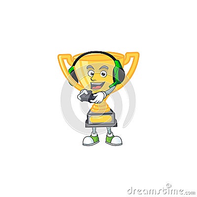 Gaming gold trophy cup for award prize Vector Illustration