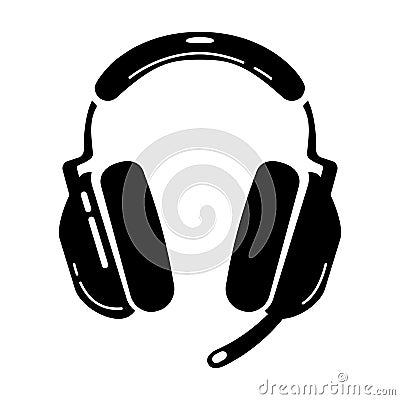 Gaming headset glyph icon. Esports equipment. Computer headphones with microphone. Game device. Silhouette symbol Vector Illustration