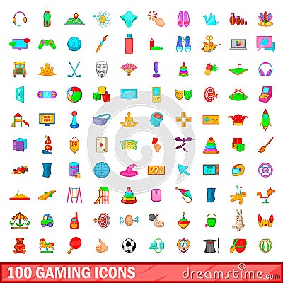 100 gaming icons set, cartoon style Vector Illustration