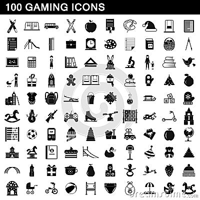 100 gaming icons set, simple style Vector Illustration