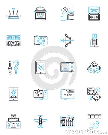 Gaming industry linear icons set. Console, Controller, eSports, Multiplayer, Online, Platform, Quest line vector and Vector Illustration