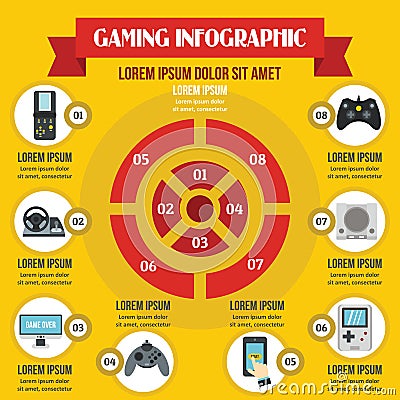 Gaming infographic concept, flat style Vector Illustration