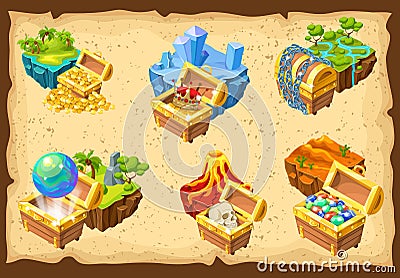 Gaming Islands And Hidden Treasures Set Vector Illustration