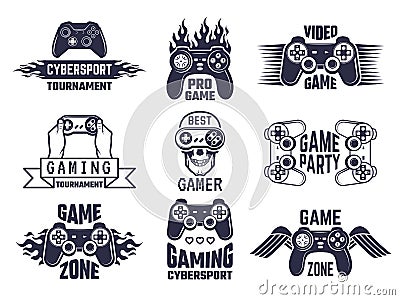 Gaming logo set. Video games and cyber sport labels Vector Illustration