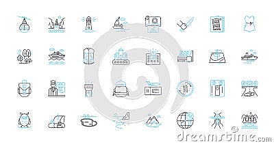 Gaming recreation linear icons set. Adventure, Action, Fantasy, Virtual, Entertainment, Challenge, Strategy line vector Vector Illustration