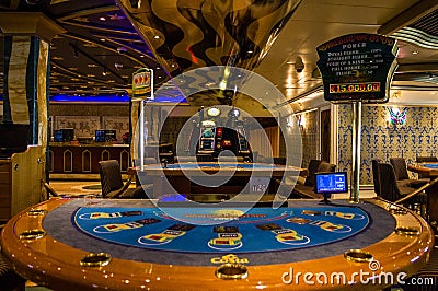 Gaming slot machines in gambling casino, Cruise liner Costa Mediterranea Editorial Stock Photo