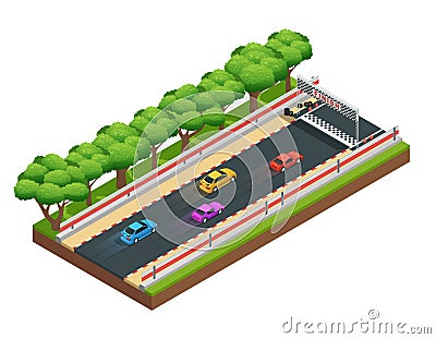 Gaming Speedway Isometric Composition Vector Illustration