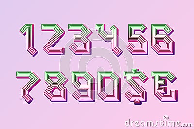 Gaming stylized colored numbers with dollar and euro symbols Vector Illustration