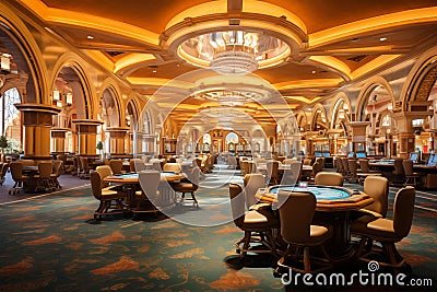 Gaming tables in luxury casino. Generative AI Stock Photo